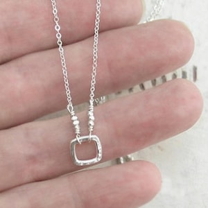 Tiny Hammered Sterling Silver Square Necklace: Minimalist Boho Jewelry DJStrang
