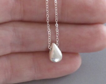 Tiny Sterling Silver Teardrop Charm Necklace Chain DJStrang Minimalist Bridesmaid Bride Boho Women Gift For Her