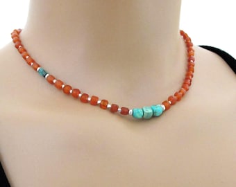 Carnelian Turquoise Necklace: Sterling Silver Boho Gemstone Jewelry DJStrang