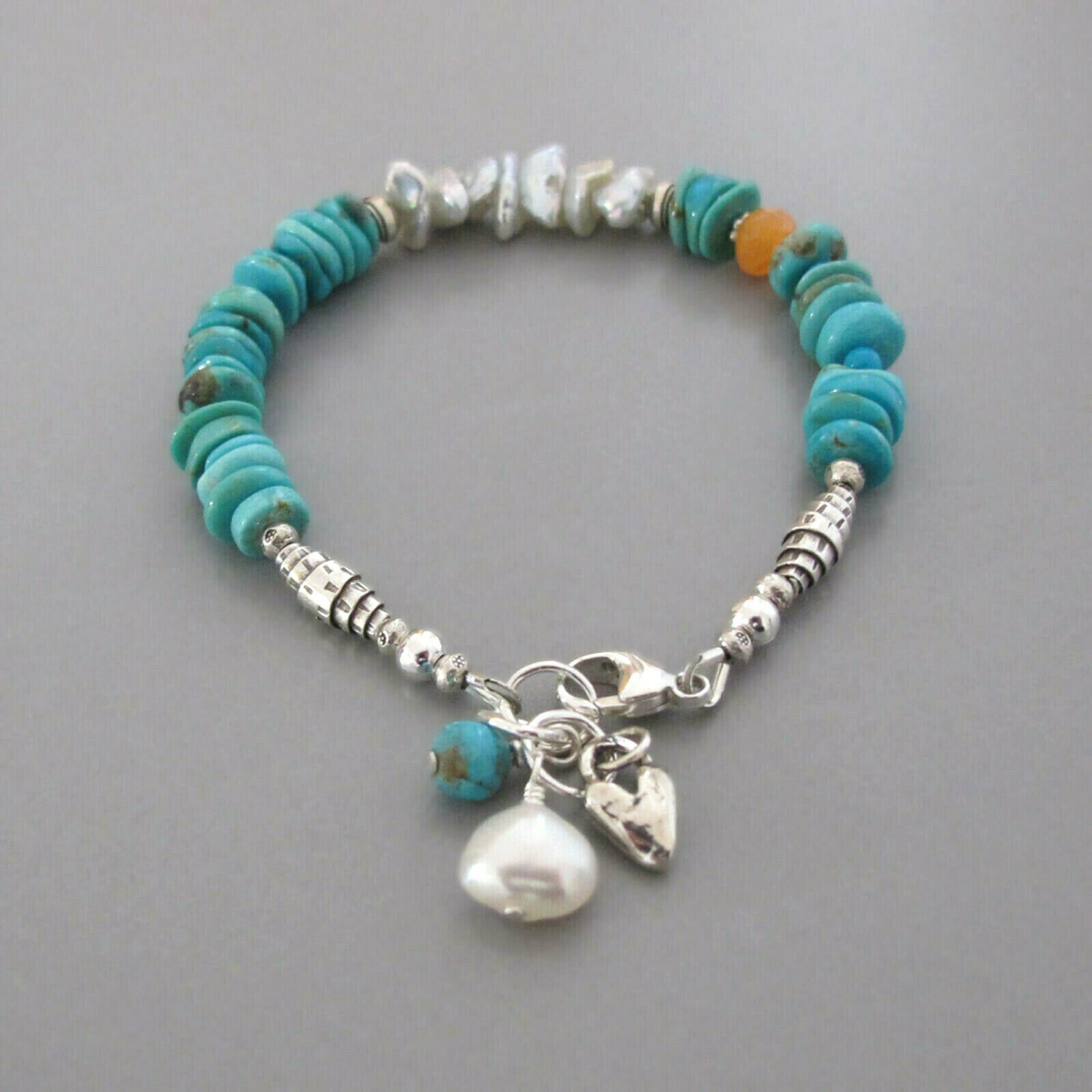 Turquoise Pearl Carnelian Bracelet Sterling Silver Djstrang