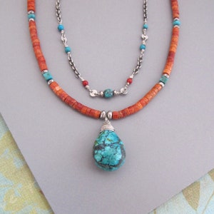 Coral Turquoise Necklace Sterling Silver Chain Djstrang Wire Wrapped ...