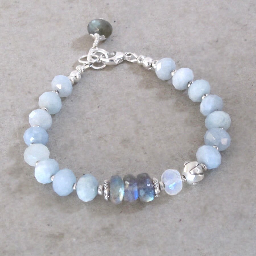 Aquamarine Labradorite Moonstone Bracelet Sterling Silver - Etsy UK