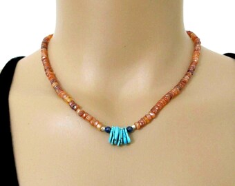 Carnelian Turquoise Necklace: Sterling Silver Boho Gemstone Jewelry DJStrang