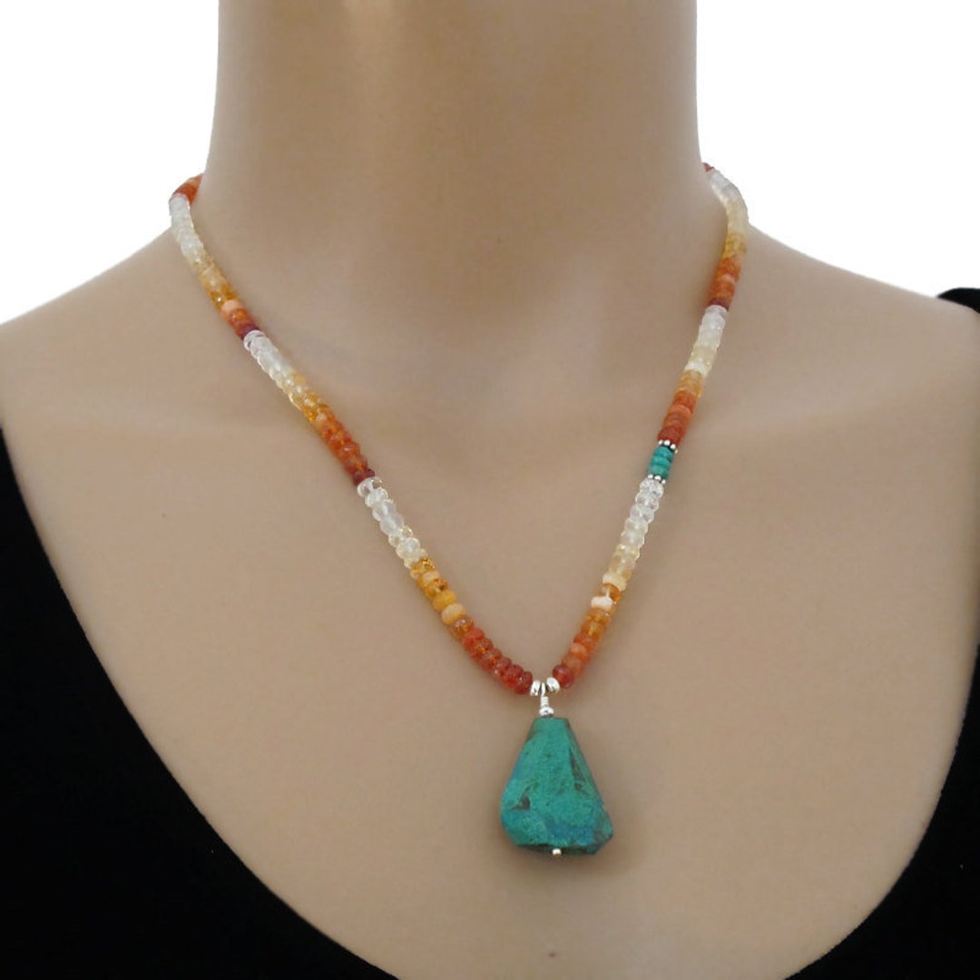 Mexican Fire Opal Chrysocolla Necklace Nugget Turquoise - Etsy UK