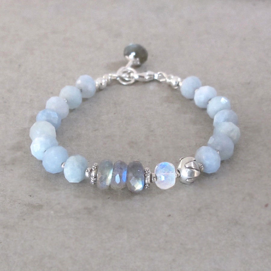 Aquamarine Labradorite Moonstone Bracelet Sterling Silver - Etsy UK