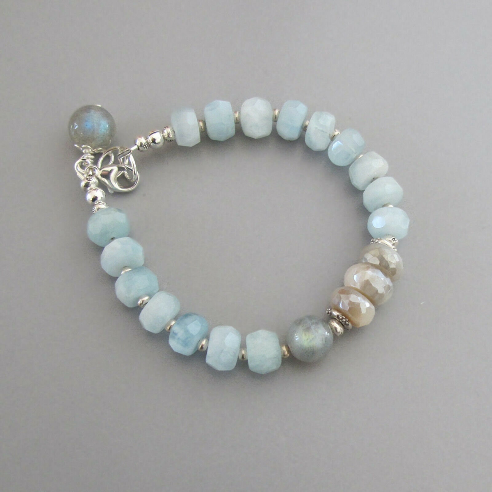 Aquamarine Labradorite Moonstone Bracelet Sterling Silver | Etsy