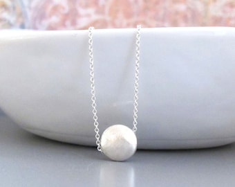 Sterling Silver Moon Necklace: Brushed Finish Coin Charm, Minimalist Jewelry DJStrang