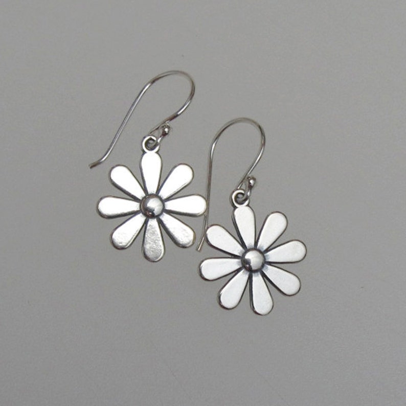 Sterling Silver Daisy Flower Earrings Djstrang Drop Dangle Etsy