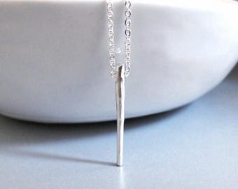 Sterling Silver Hammered Linear Charm Necklace – Minimalist