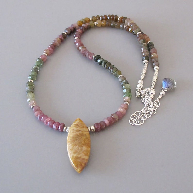 Sapphire Fossil Coral Necklace Sterling Silver DJStrang Boho Etsy