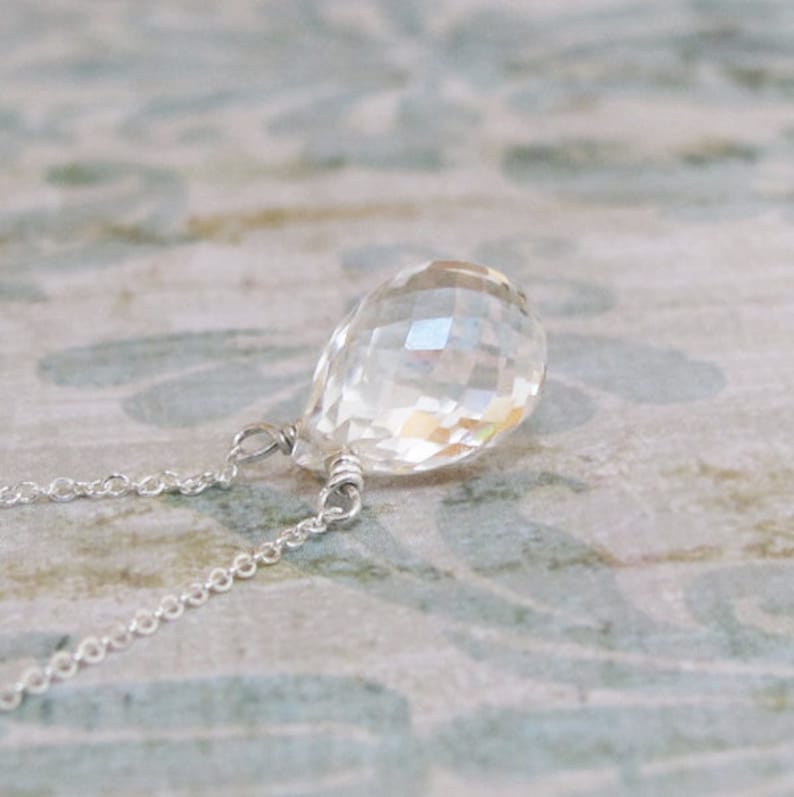 Rock Crystal Necklace Sterling Silver Chain Solitaire Teardrop Etsy