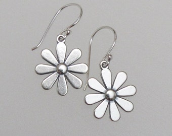 Sterling Silver Daisy Flower Earrings DJStrang Drop Dangle Boho Floral Charm Wedding Bride Bridesmaid Sundance Style Women Gift For Her