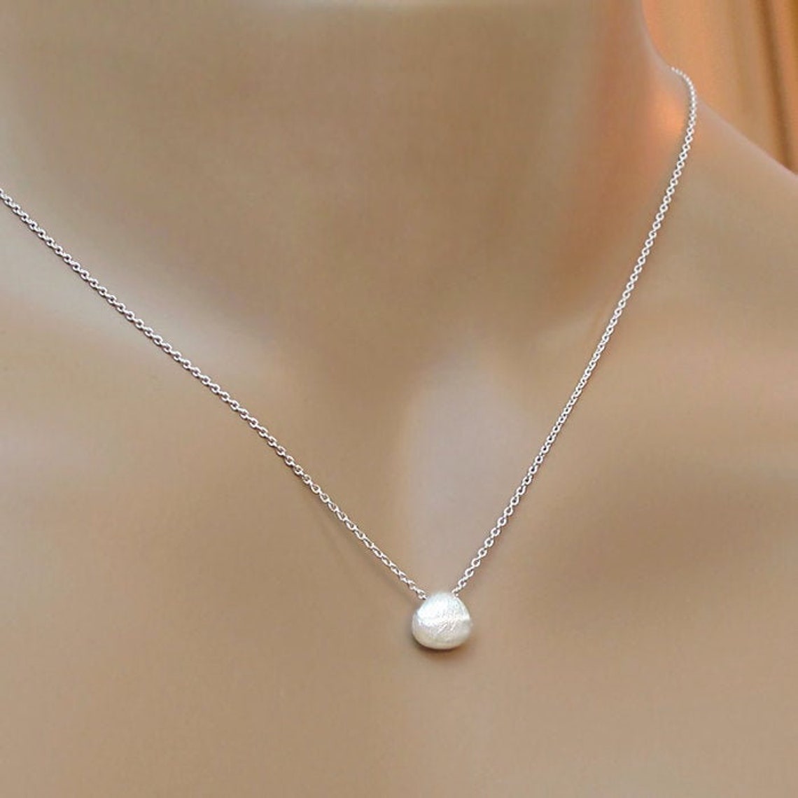 Sterling Silver Necklace Teardrop Charm Chain Djstrang Etsy