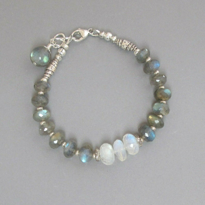 Labradorite Rainbow Moonstone Bracelet Sterling Silver | Etsy