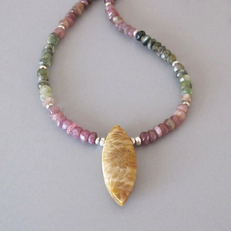 Sapphire Fossil Coral Necklace Sterling Silver DJStrang Boho Etsy