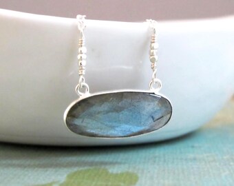 Labradorite Sterling Silver Solitaire Necklace: Artisan Bezel Set