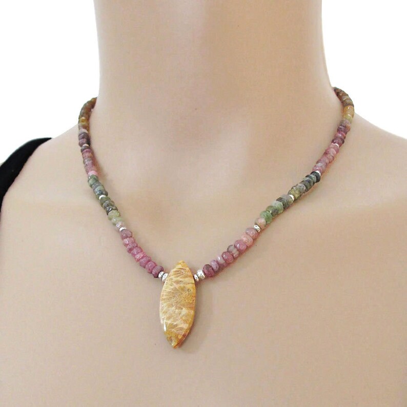 Sapphire Fossil Coral Necklace Sterling Silver DJStrang Boho Etsy