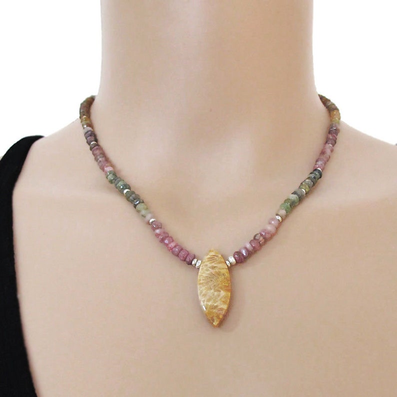 Sapphire Fossil Coral Necklace Sterling Silver DJStrang Boho Etsy