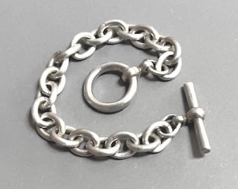 Sterling Silver Huge Cable Chain Bracelet Toggle Clasp - Small Wrist