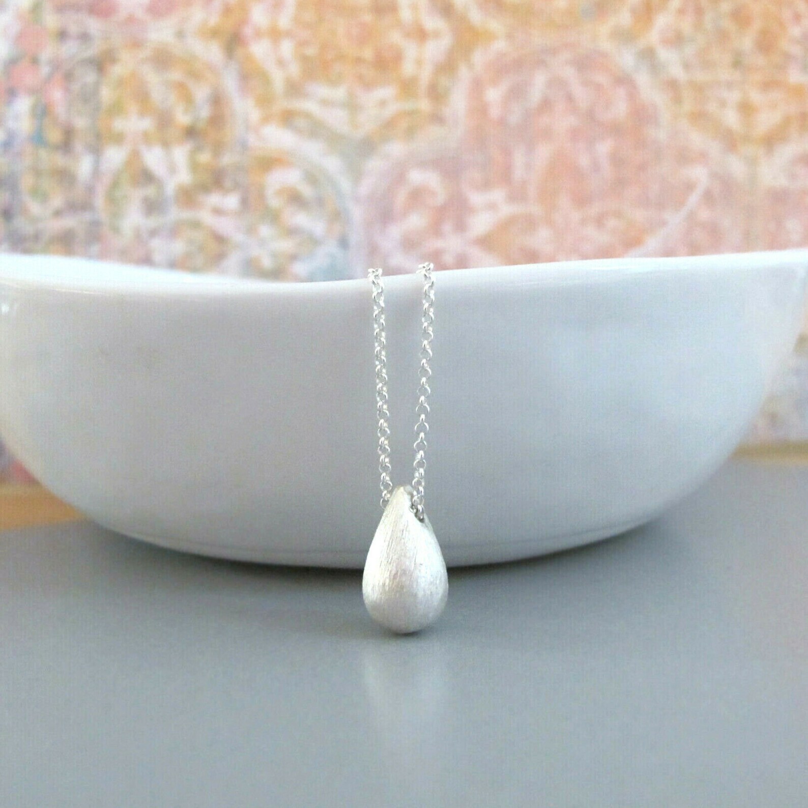 Sterling Silver Necklace Teardrop Pendant Chain Djstrang Etsy