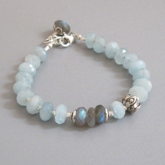 Aquamarine Labradorite Bracelet Sterling Silver Bead Gemstone | Etsy