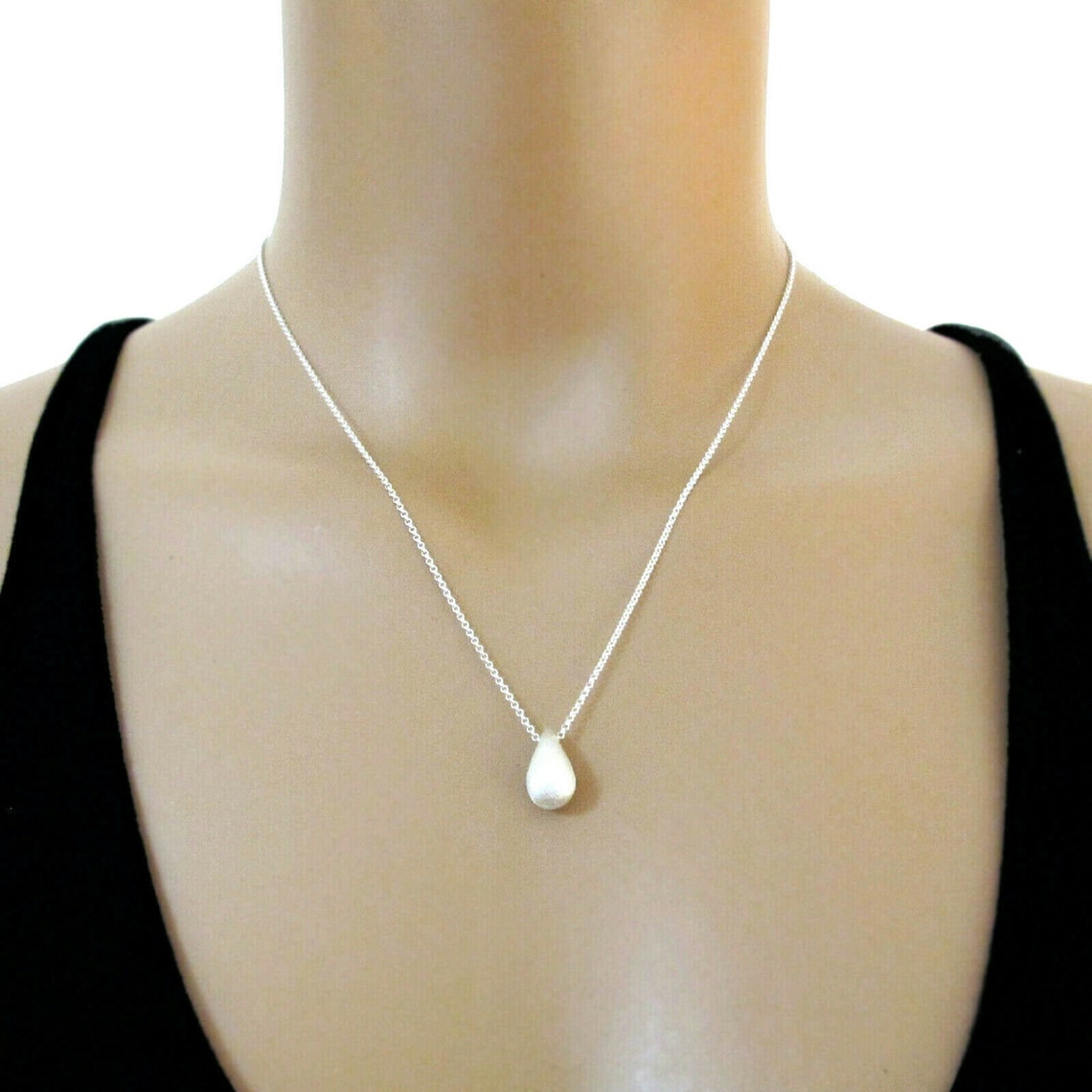 Sterling Silver Necklace Teardrop Pendant Chain Djstrang Etsy