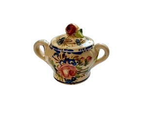 Italian Renaissance revival Pottery floral Sugar Bowl Made In Italy