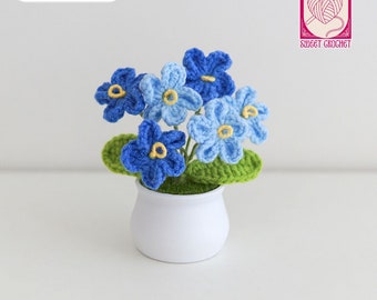 Crochet No me olvides en una maceta / Regalo de flores de punto / Decoración floral del hogar / Regalo de cumpleaños / Ramo de ganchillo / Día de la Madre