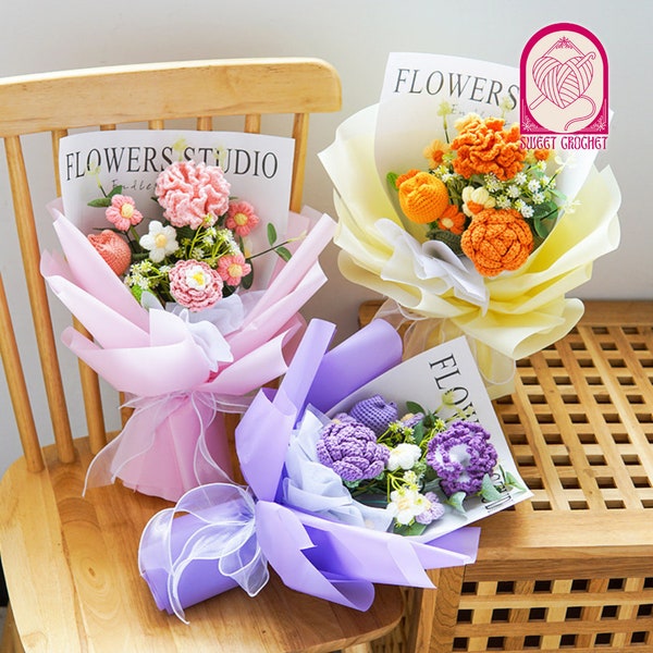 Handmade Crochet Flower Bouquet | Crochet Tulip | Knitted Rose | Graduation Gift | Floral Home Decor | Birthday Bouquet | Bouquet for Friend
