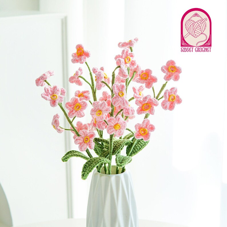 Handmade häkeln Vergissmeinnicht Blumenstrauß Strickblumen Geschenk Muttertag Geschenk zum 5 Abschlussgeschenk Blumen Wohndekor Pink