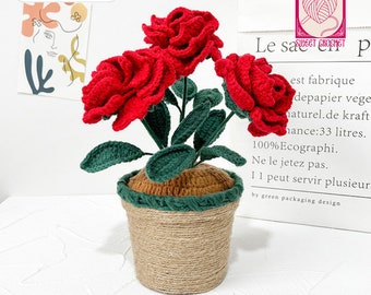 Rosenblüten im Topf | Perfekte Wohnkultur | Rose Geschenk | Gehäkelter Blumenstrauß | Tolles Oma Geschenk | Geschenk zum 80.Geburtstag