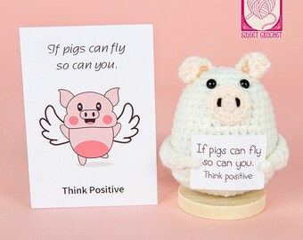 Positive Pig Gift | Crochet Gift | Piggy Plushie | Crochet Pig Fidget Toy | Cheer Up Gift | Plushie Keychain | Positive Potato