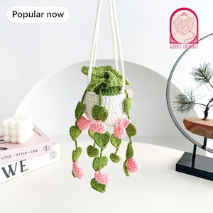 Handmade Crochet Hanging Succulent Plant Car Hanging Flower Knitted Succulent in Pot Wall Hanging Decor Car Accessories for Women zdjęcie 1
