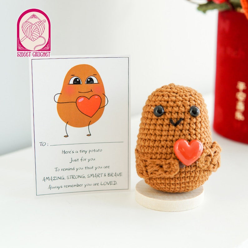 Positive Potato Gift Crochet Gift Potato Plushie Crochet Potato Fidget Toy Cheer Up Gift Plushie Keychain zdjęcie 2