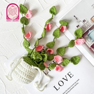 Handmade Crochet Hanging Succulent Plant Car Hanging Flower Knitted Succulent in Pot Wall Hanging Decor Car Accessories for Women image 3