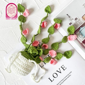 Plante succulente suspendue au crochet fait main Fleur suspendue pour voiture Plante succulente tricotée en pot Décoration murale Accessoires de voiture pour femmes image 3