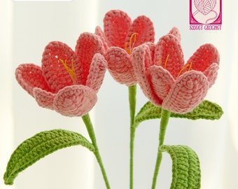 Handgefertigter gehäkelter Tulpenstrauß | Gestrickte Tulpen | Florales Wohndekor | Muttertag | Abschlussgeschenk | Geschenk zum 5. Jahrestag | Offene Tulpen