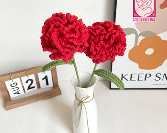 Handmade Crochet Carnation Flower Bouquet | Knitted Carnation Gift | Anniversary Gift | Graduation Gift | 80th Birthday Gift