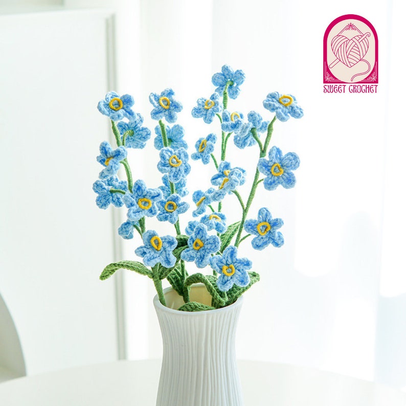 Ganchillo hecho a mano No me olvides ramo / Regalo de flores de punto / Día de la Madre / Regalo del 5º aniversario / Regalo de graduación / Decoración floral del hogar Blue