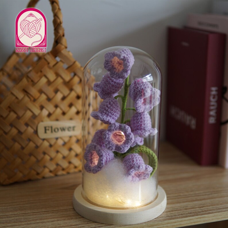 Crochet Lily of The Valley Night Light Knitted Home Decor Lily of The Valley Lamp Gift for Her Mother's day Purple