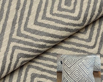 Dekostoff Polsterstoff geometrisches Muster Stoff für Kissen,Decken, Sessel,Stühle Designstoff DRAGONERA Chenille Flüssigkeitsabweisend Grau