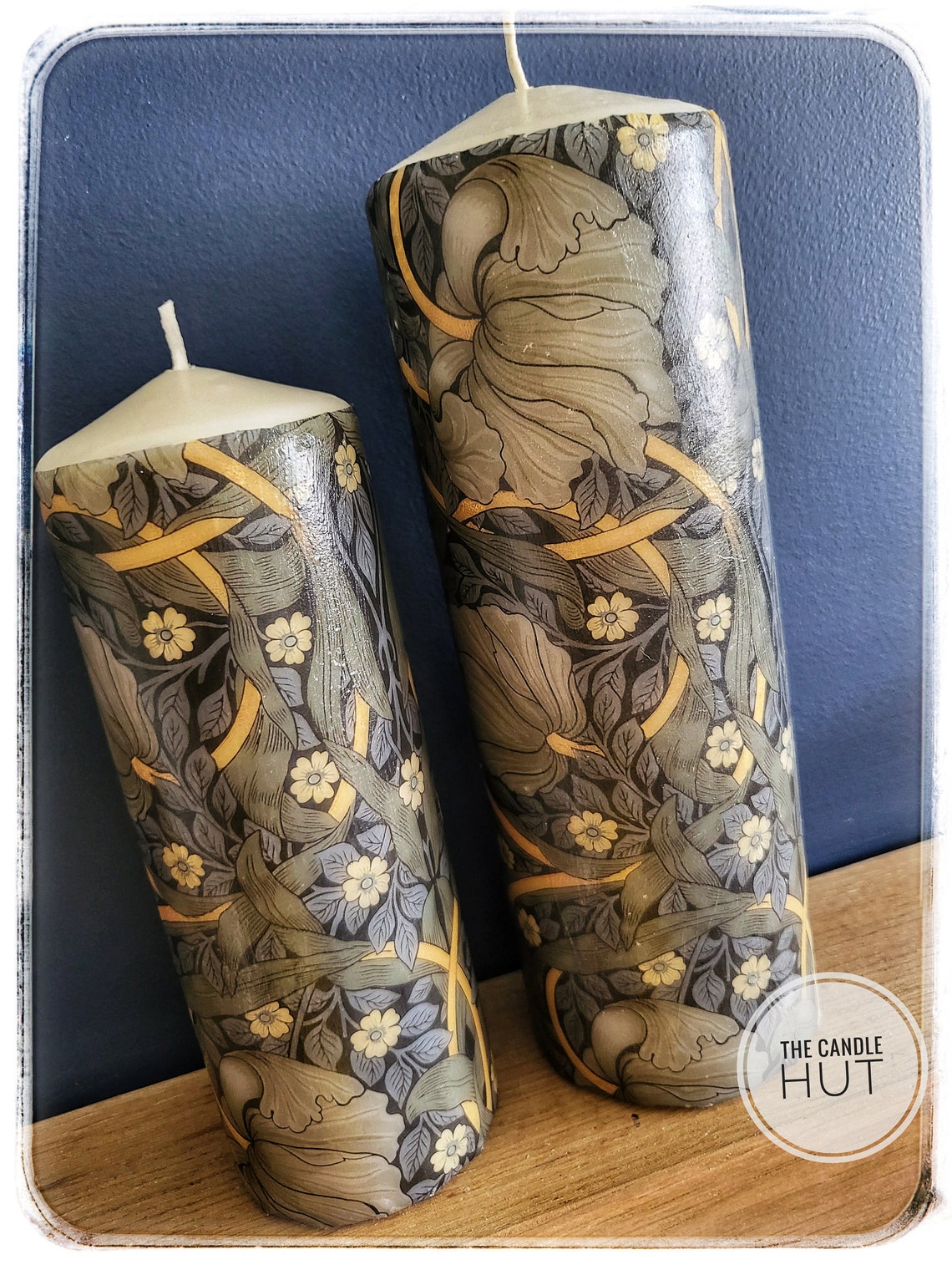 Set of 2 Pillar Candles William Morris Pimpernel Grey Candle