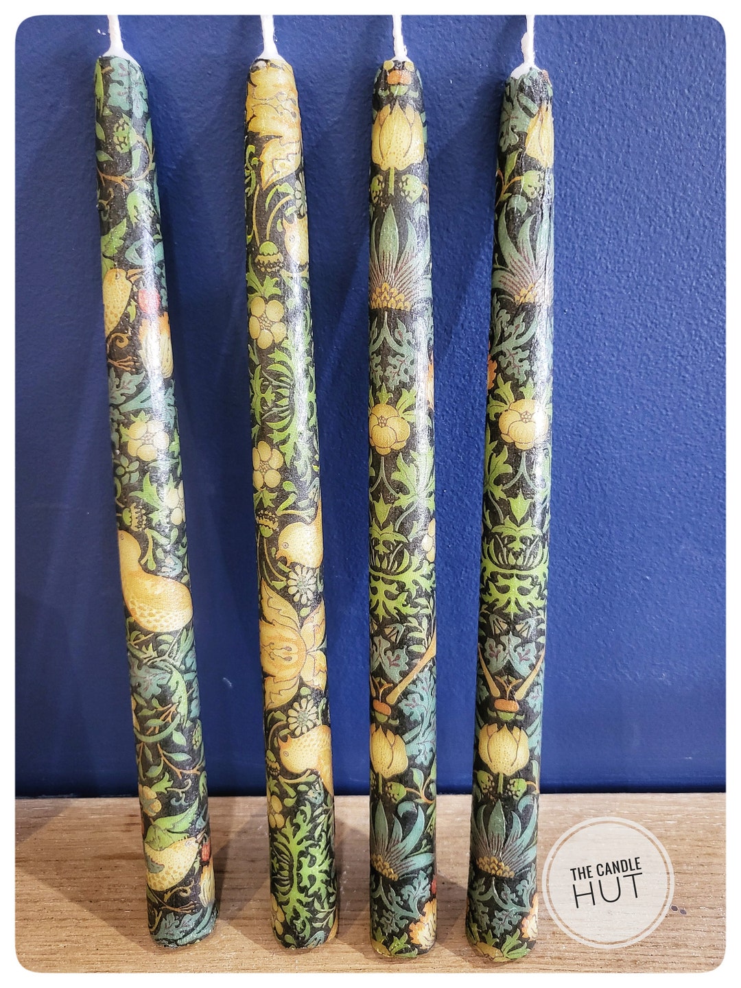 William Morris Black Strawberry Thief Tapered Candles Set of 4