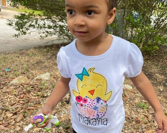 Chick in Egg Easter Tshirt Easter Chick Shirt Hatchling Applique Tee