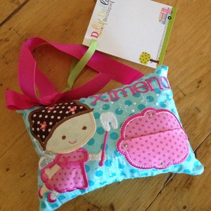 Girl&#39;s Tooth Fairy Pillow in Hot Pink and Aqua, door or bedpost hanger, ToothFairy Pillow, Tooth Pillow