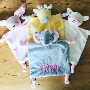 Personalized Bunny, Giraffe, and Elephant Baby Lovies, Monogrammed Baby Bunny Lovie, Pink Bunny Lovie, Giraffe Lovie, Elephant Lovie