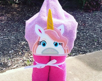 Unicorn Appliqued Hooded Towel, Kids Large Hooded Towel, Baby Large Hooded Towel