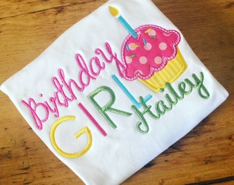 Birthday Girl Appliqued Bodysuit or T-shirt, Cupcake Design
