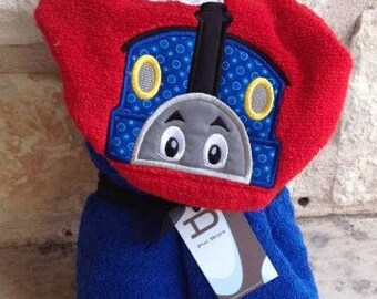 Thomas Inspired Hooded Towel, Kids Large Hooded Towel, Baby Large Hooded Towel, Train Hooded Towel