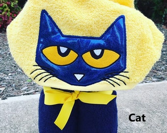 Pete the Cat Inspired Hooded Towel, Kids Large Hooded Towel, Baby Large Hooded Towel